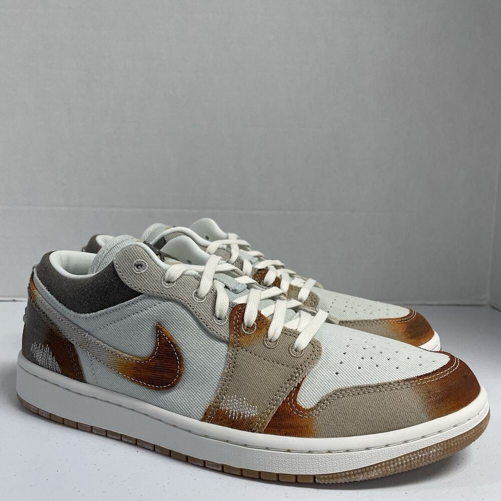 Air Jordan 1 Low Sail Light Bone IM6664 991 Size 10 Distressed Brown Orange Shoe - Picture 7 of 7